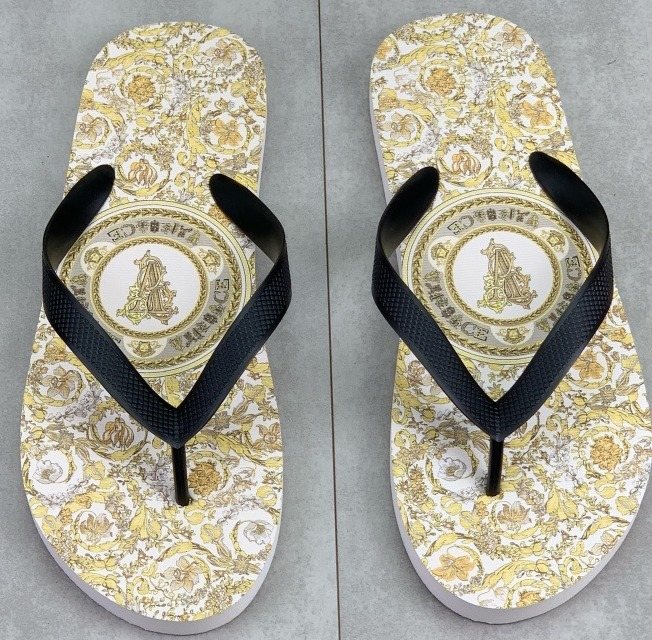Versace Baroque Print Flip-Flops - White, Gold & Black