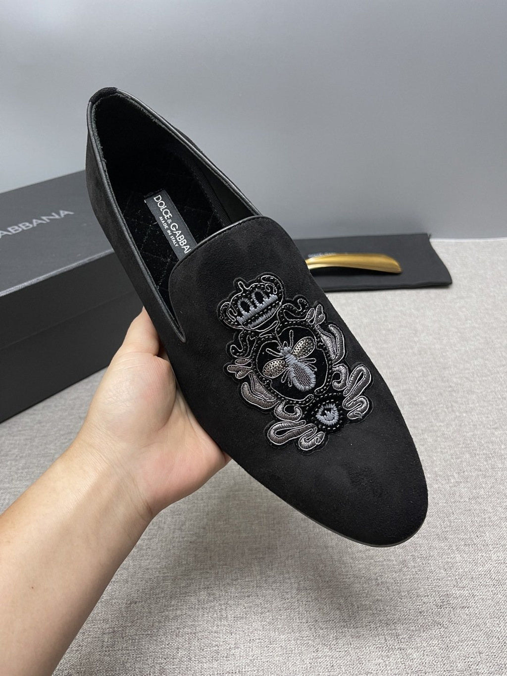 Dolce & Gabbana Men's Crown Embroidered Loafers