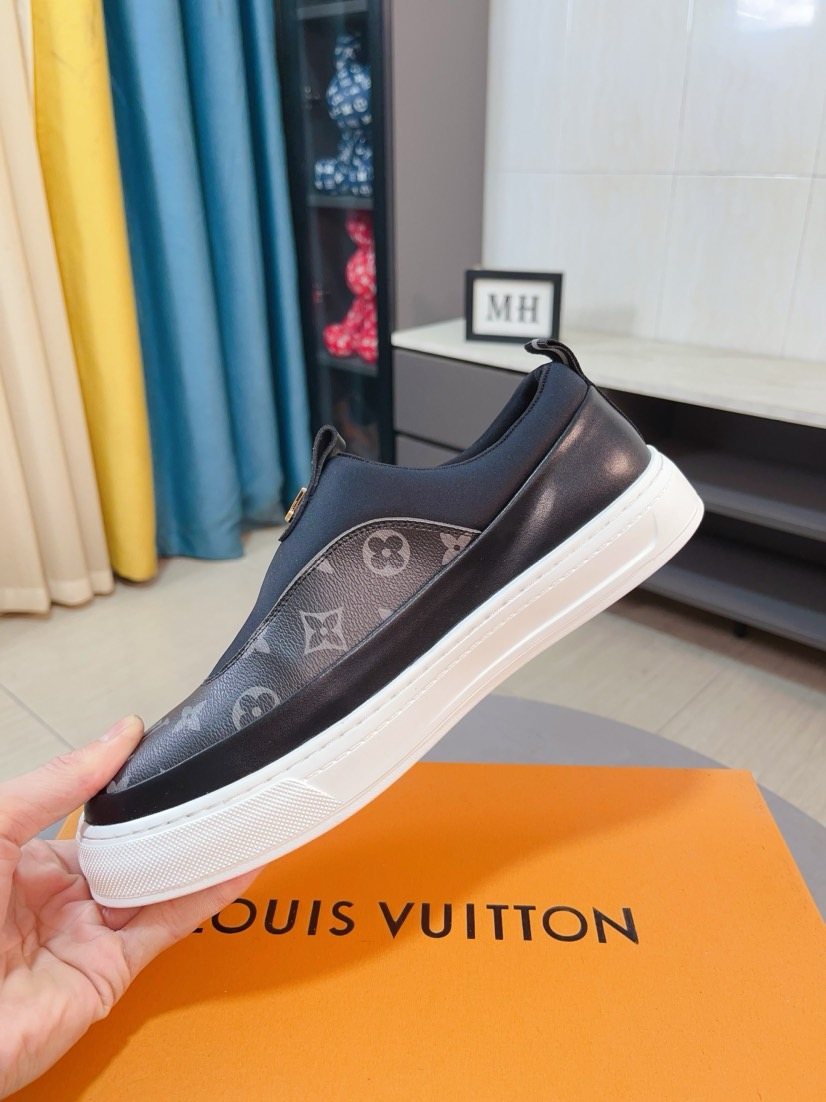 Louis Vuitton Men's Monogram Slip-On Sneakers - White Rubber Sole