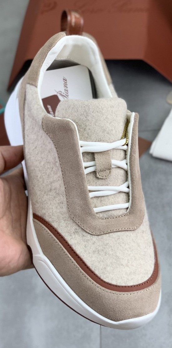 Loro Piana Contrast-Trim Lace-Up Sneakers