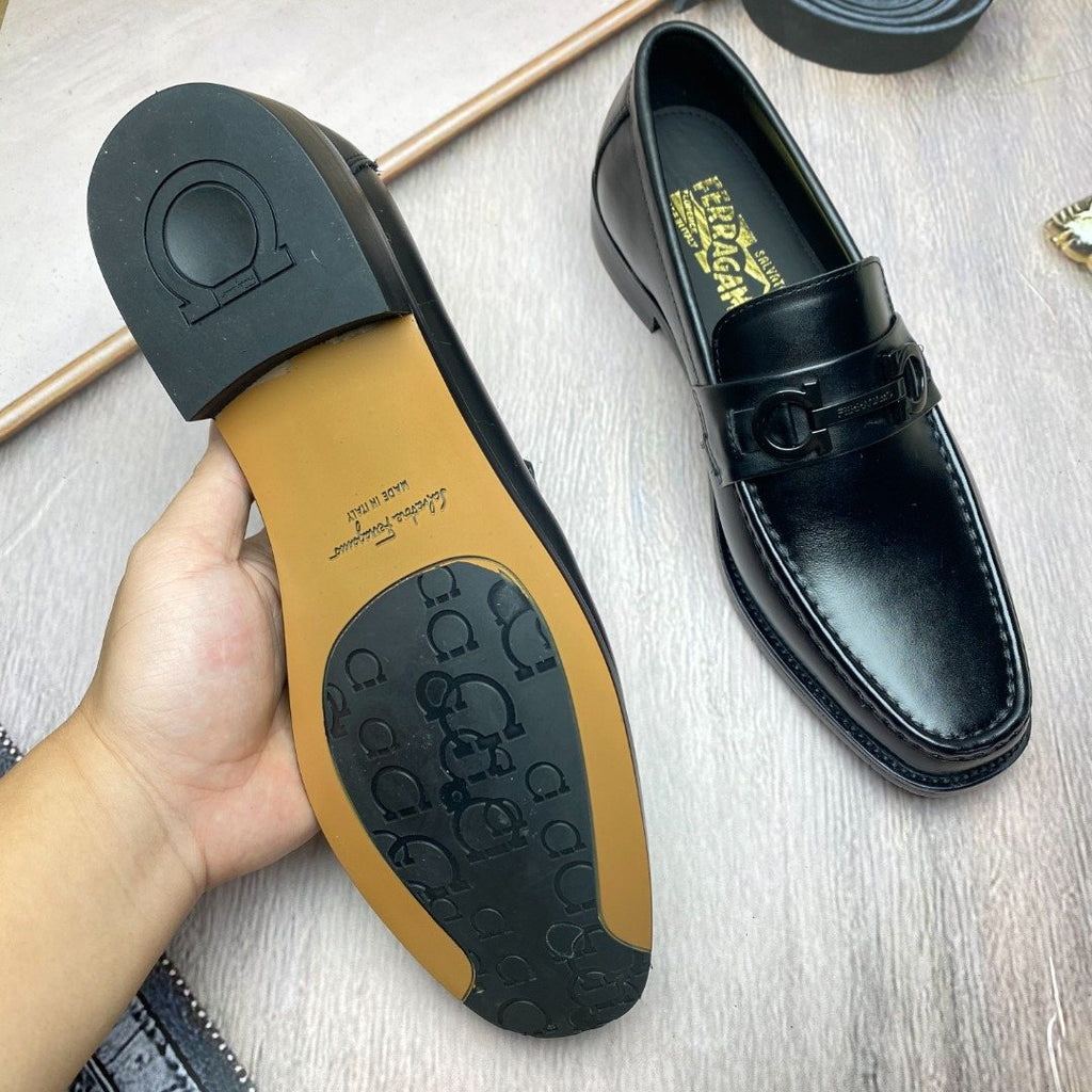 Ferragamo Black Metal-Accent Slip-On Loafers