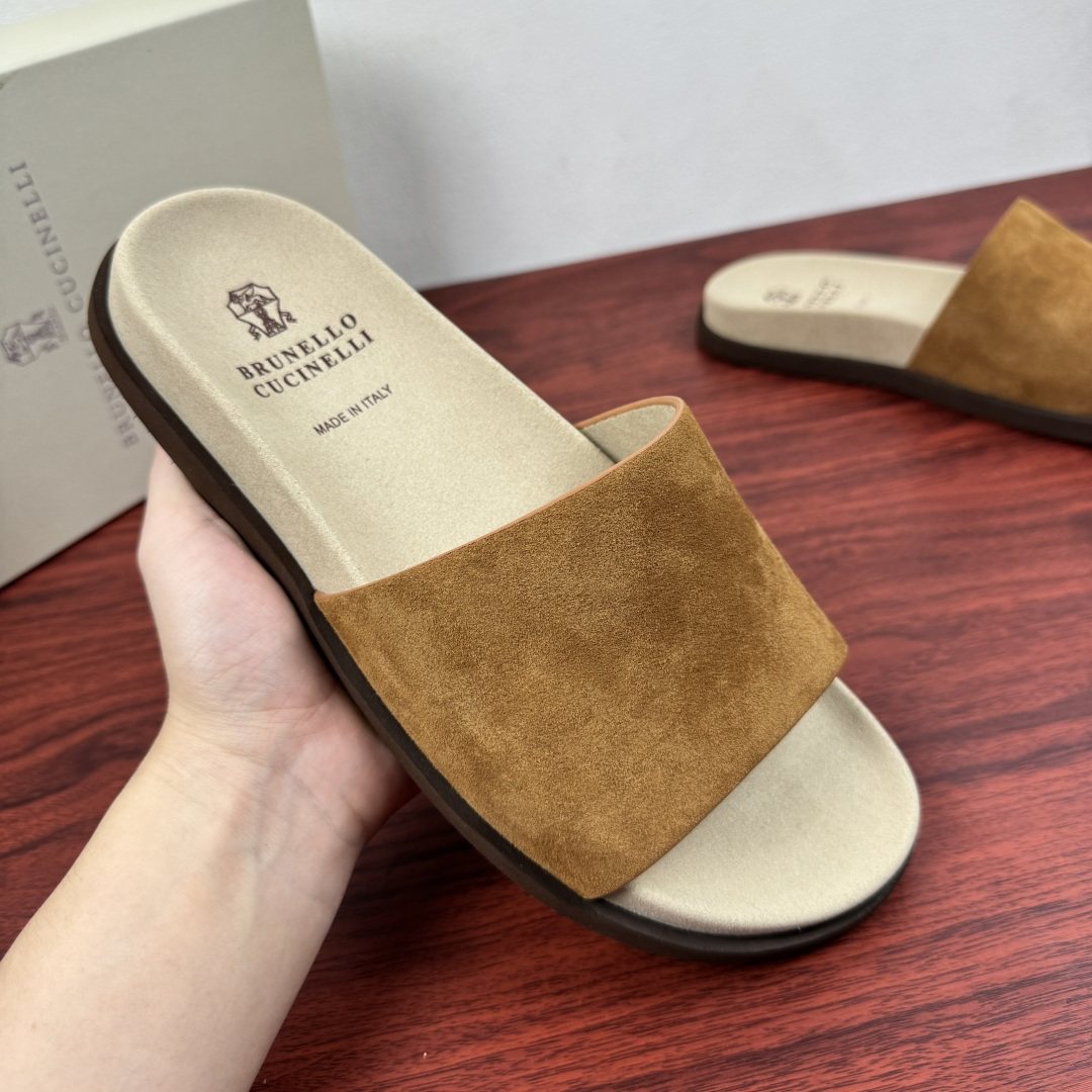 Brunello Cucinelli Men's Suede Slide Sandals