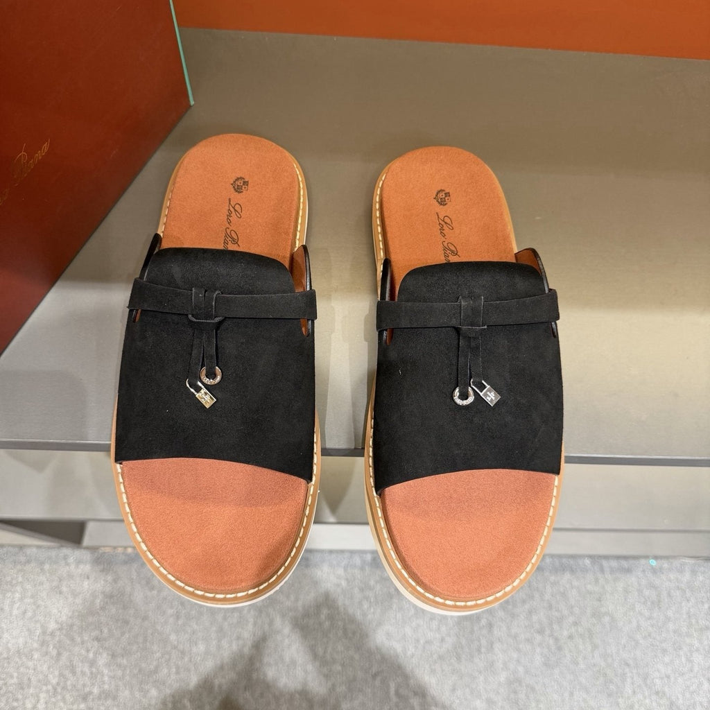 Loro Piana Men's Leather Slide Sandals - Leather Upper And Lining