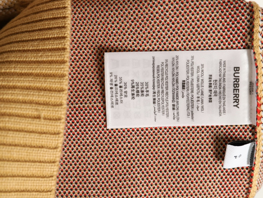 Burberry Oversized-Check Crewneck Knit Sweater - Camel