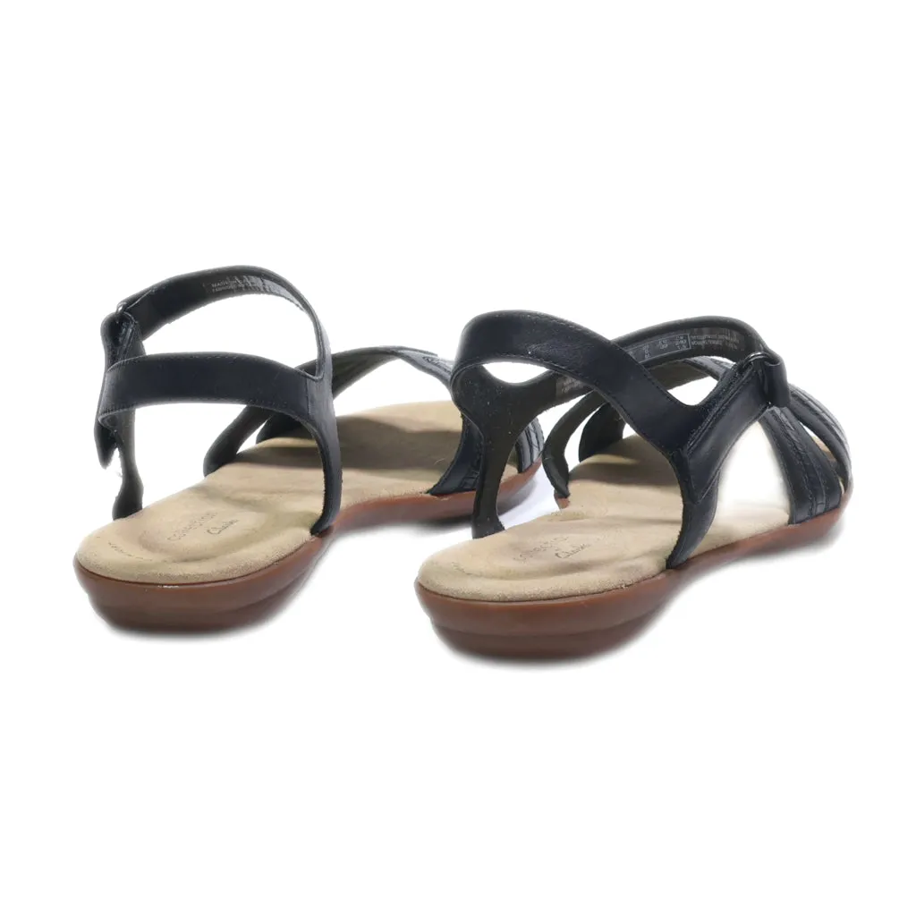 Clarks Flat Sandals Leather Black Colour For Women