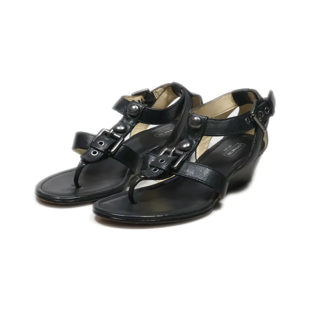 Coach Flat Sandals Leather Black Colour For Women