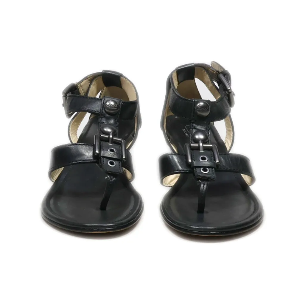 Coach Flat Sandals Leather Black Colour For Women