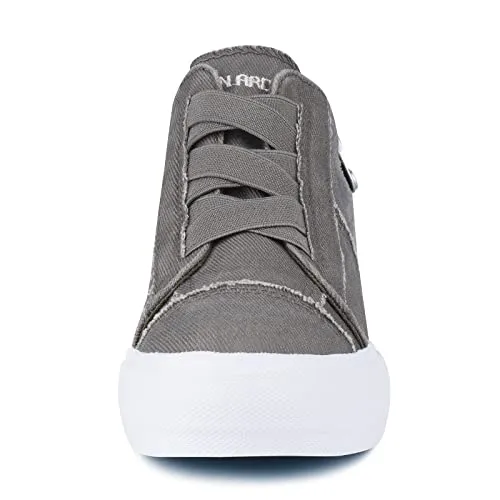 JENN ARDOR Women's Fashion Sneakers Hidden Wedges High Top Zipper Elastic Platform Sneakers Ladies Walking Casual Canvas Slip On Comfortable Shoes A-Gray