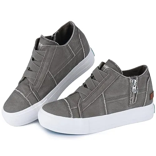 JENN ARDOR Women's Fashion Sneakers Hidden Wedges High Top Zipper Elastic Platform Sneakers Ladies Walking Casual Canvas Slip On Comfortable Shoes A-Gray