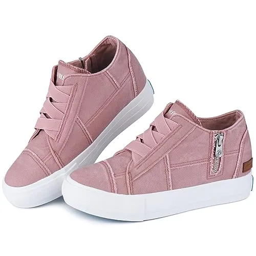 JENN ARDOR Women's Fashion Sneakers Hidden Wedges High Top Zipper Elastic Platform Sneakers Ladies Walking Casual Canvas Slip On Comfortable Shoes A-Pink