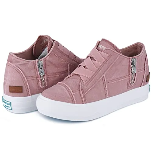 JENN ARDOR Women's Fashion Sneakers Hidden Wedges High Top Zipper Elastic Platform Sneakers Ladies Walking Casual Canvas Slip On Comfortable Shoes A-Pink