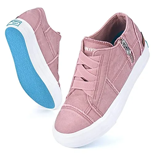 JENN ARDOR Women's Fashion Sneakers Hidden Wedges High Top Zipper Elastic Platform Sneakers Ladies Walking Casual Canvas Slip On Comfortable Shoes A-Pink