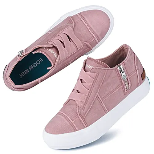 JENN ARDOR Women's Fashion Sneakers Hidden Wedges High Top Zipper Elastic Platform Sneakers Ladies Walking Casual Canvas Slip On Comfortable Shoes A-Pink