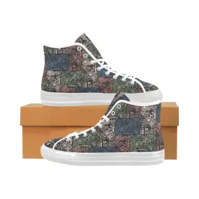 Men's Grey Skull Doodle Print Canvas High Top Shoes