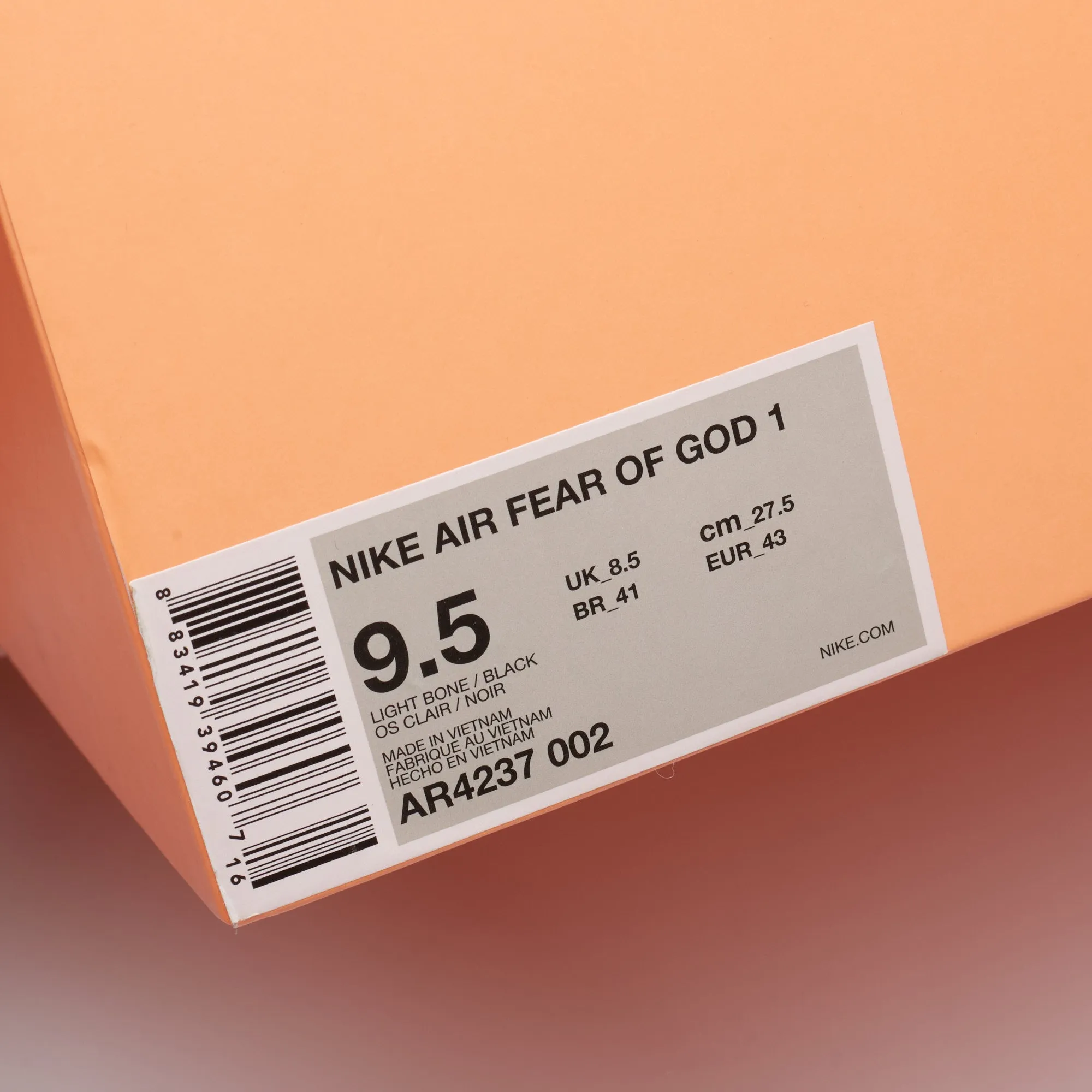 NIKE AIR x FEAR OF GOD 1 Light Bone High Top Sneakers Shoes US 9.5 NEW with Box