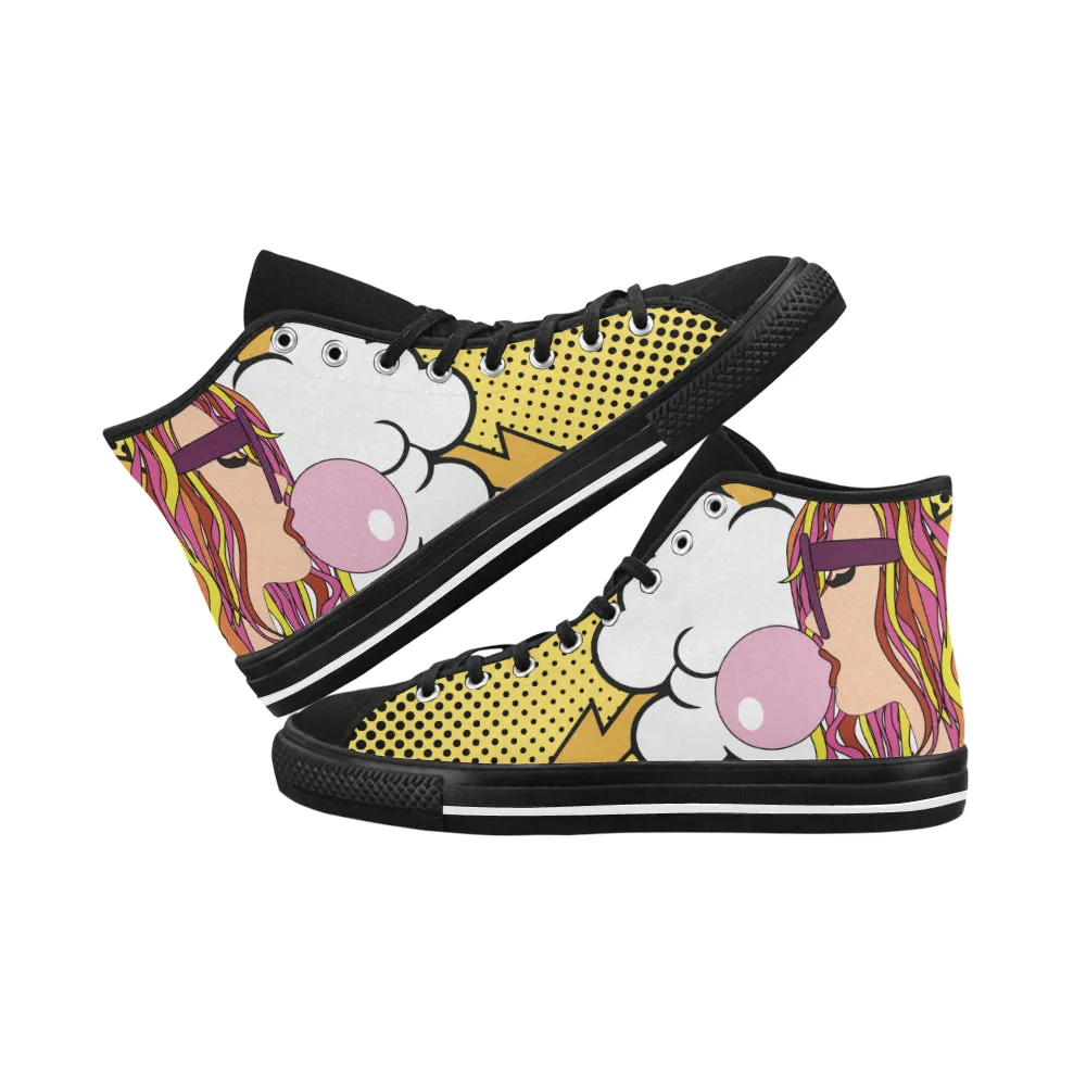 Women's Bubble Gum Pop Art Print Canvas High Top Shoes