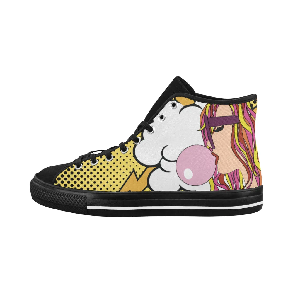 Women's Bubble Gum Pop Art Print Canvas High Top Shoes